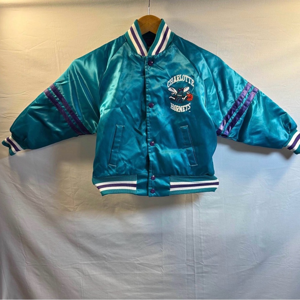 Vintage Kids Charlotte Hornets Satin Jacket - ChalkLine
